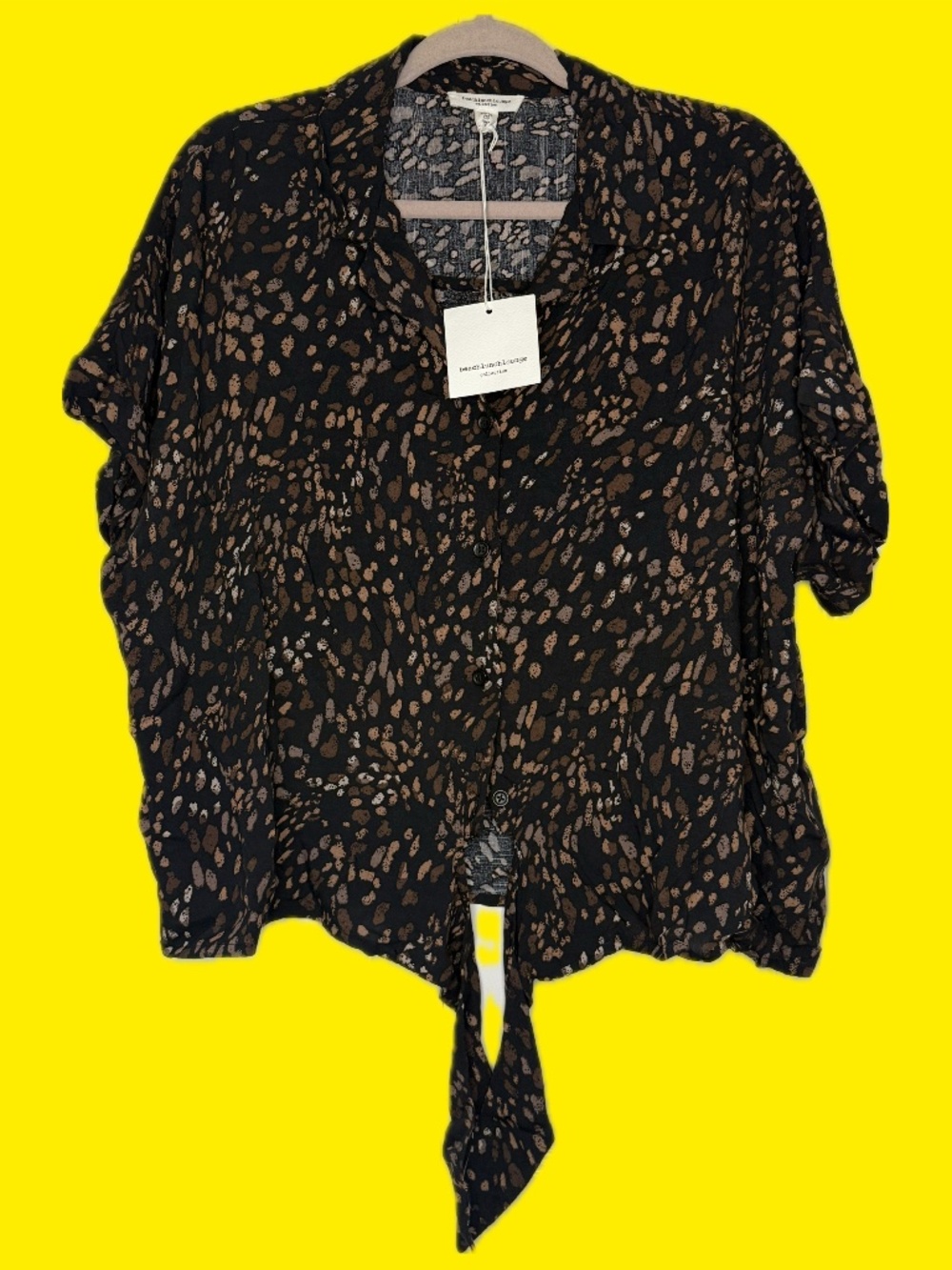Beach Lunch Lounge Black & Brown Animal Print Tie-Front Blouse – Size L – NWT